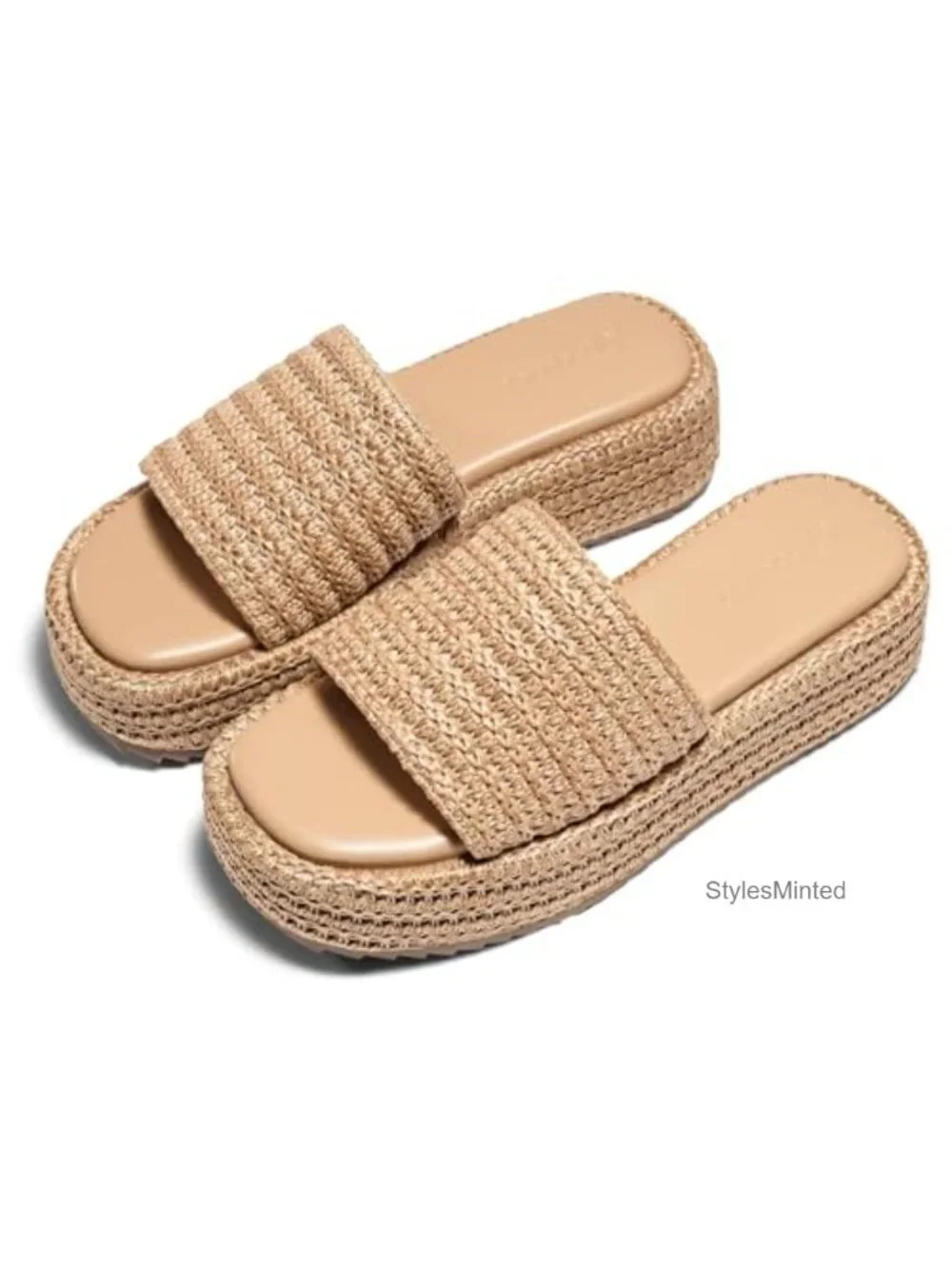 Women's Espadrille Platform Sandals Boho Raffia Slip On Open Toe Cute Summer